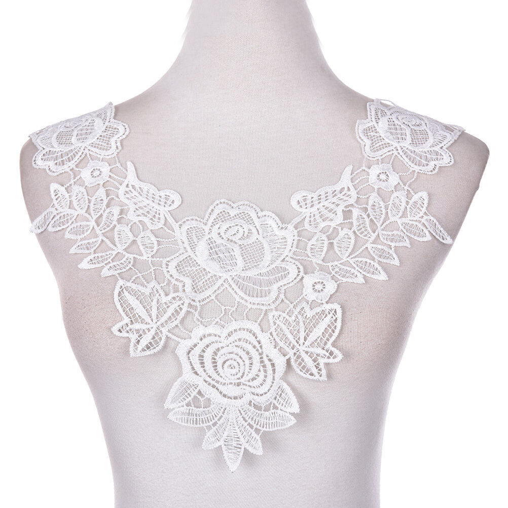 1X Embroidered Floral Lace Neckline Neck Collar Trim Clothes Sewing Patch DD