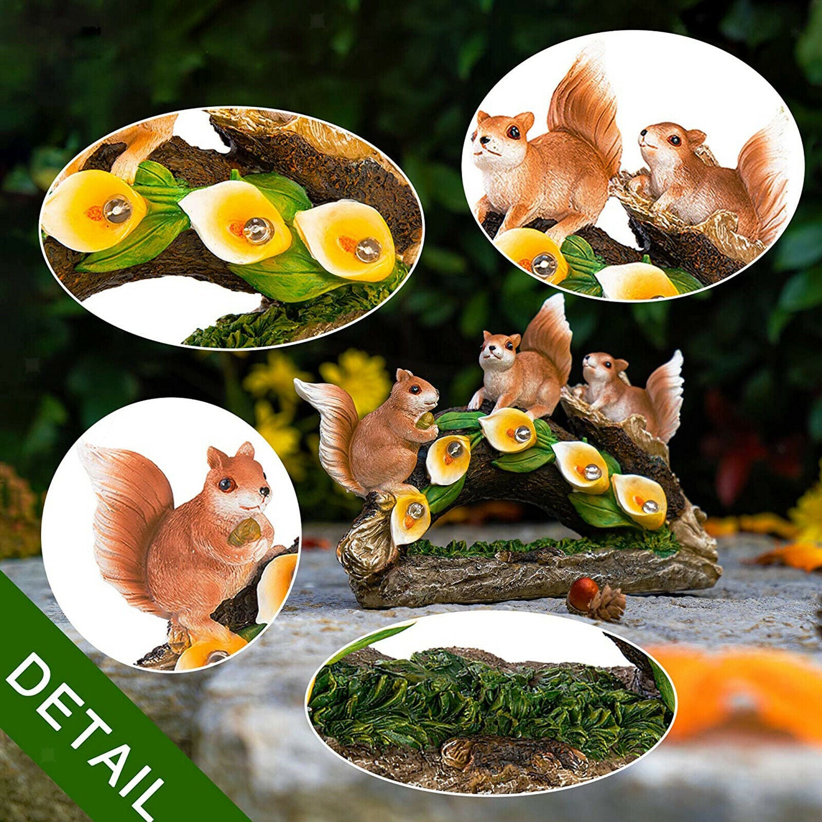 Squirrel Statue Waterproof Solar Powered for Garden Yard Ornament Fall Decor