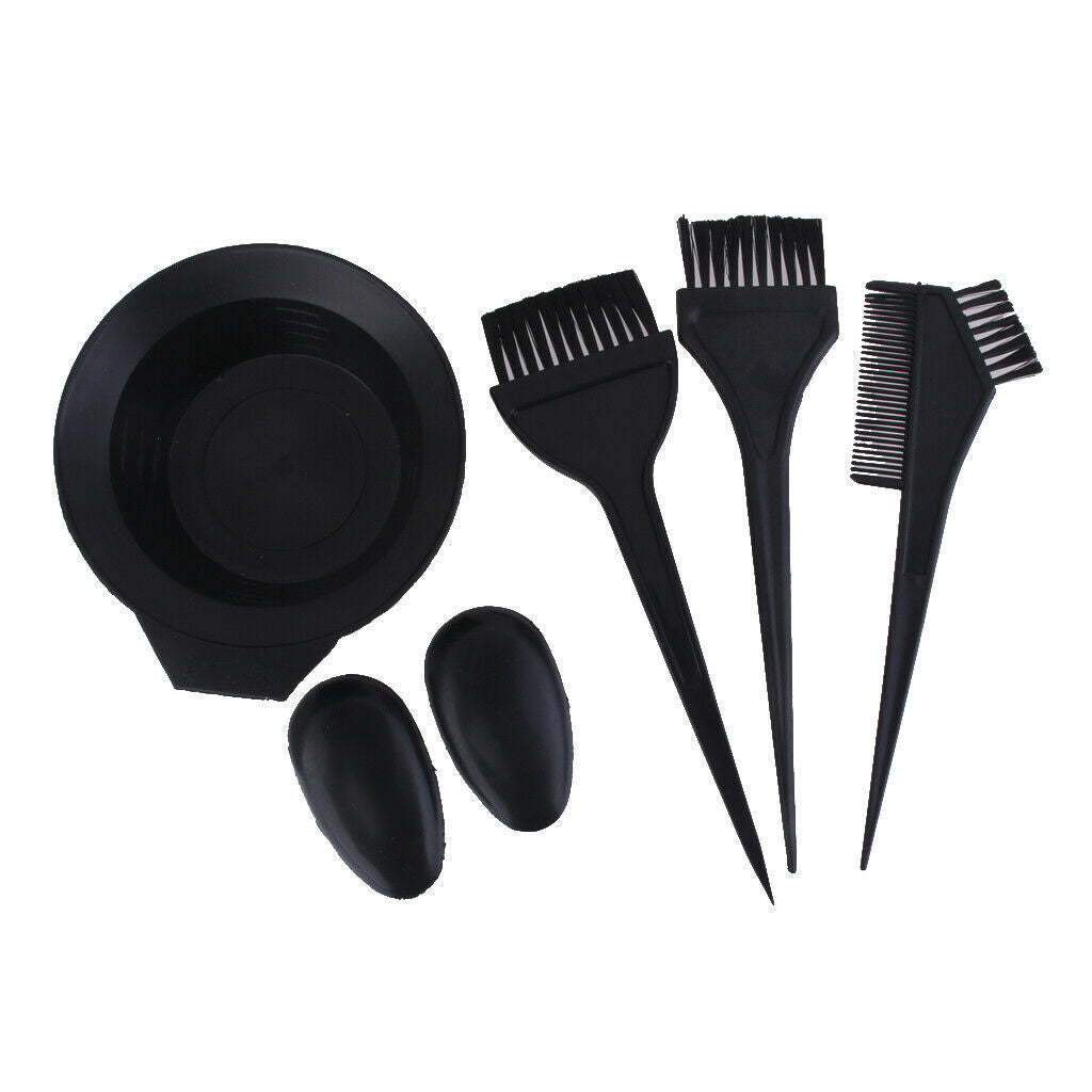6Pcs Salon Hair Brush 2 Sided Tint Comb Blending Bowl Styling Kit Black