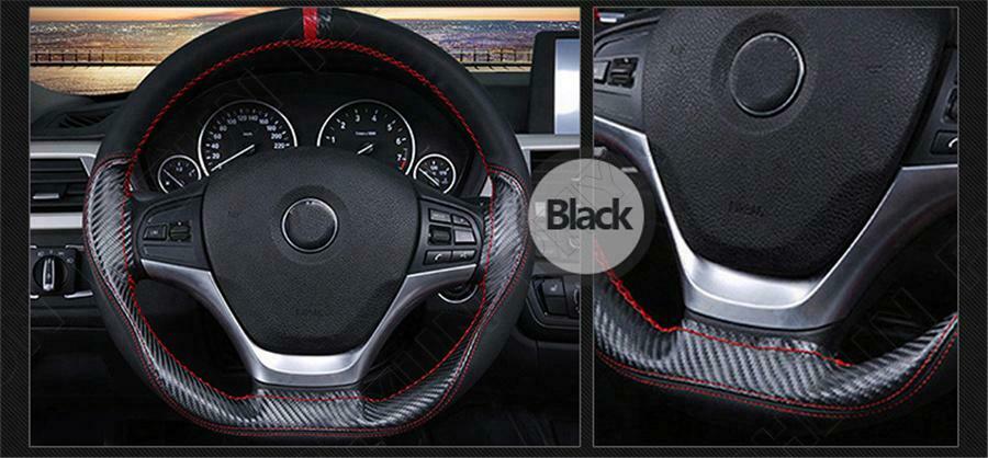 37-38cm Brown Carbon Fiber PU Leather Car Steering Cover Breathable Universal