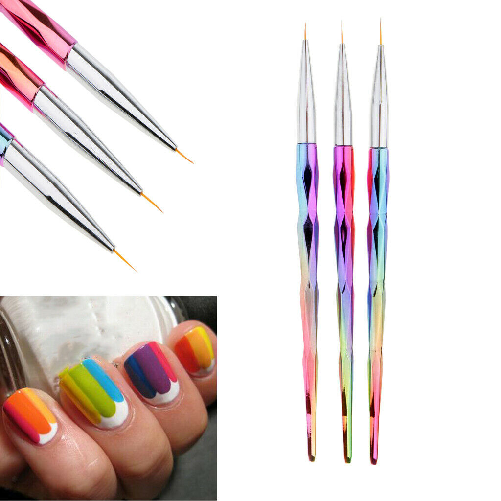 3x Pro Fine Head Nail Art Brush Liner Drawing Painting Line Pen For Nail DIY