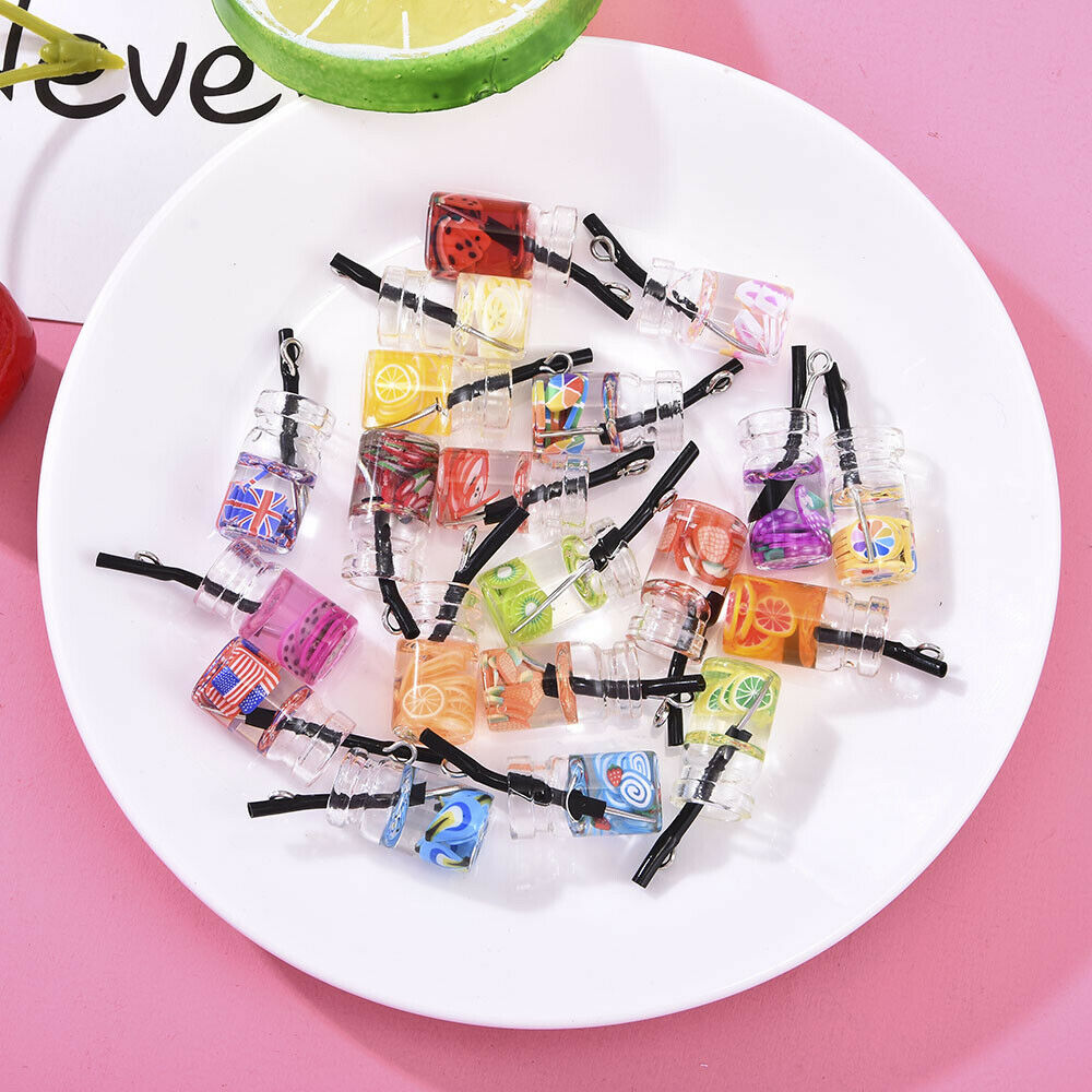 20x 25x10mm Mixed Colors Fruit Juice Glass Bottle Pendant Charm DIY Findings