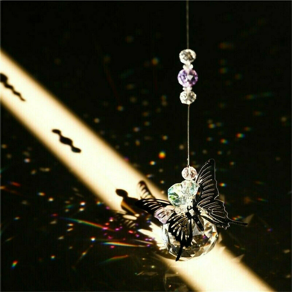 Crystal Prisms Ball Suncatcher Butterfly Hanging Ornament Home Car Pendant Decor