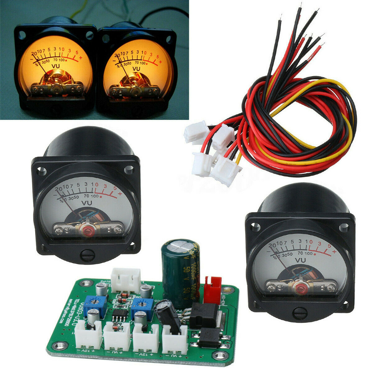 2x Panel VU Meter Warm Back Light Recording & Audio Level Amp with Driver Board
