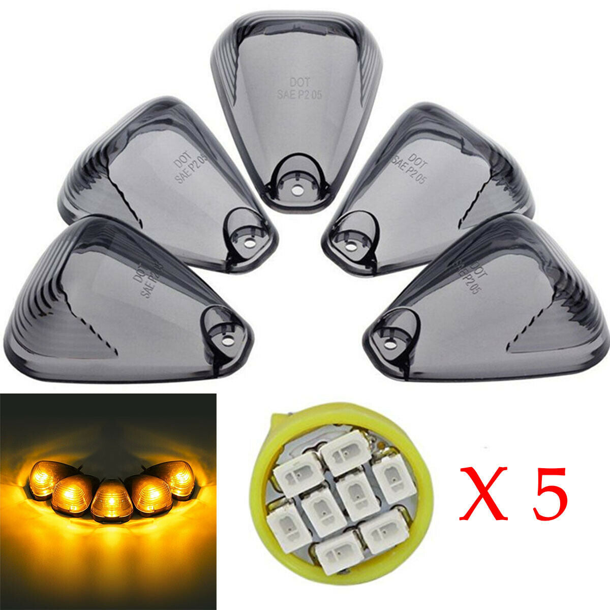 5x Smoke Cover+ LED Amber bulb Ford 1999-2011 for Ford F250 F350 F450 F550 F650