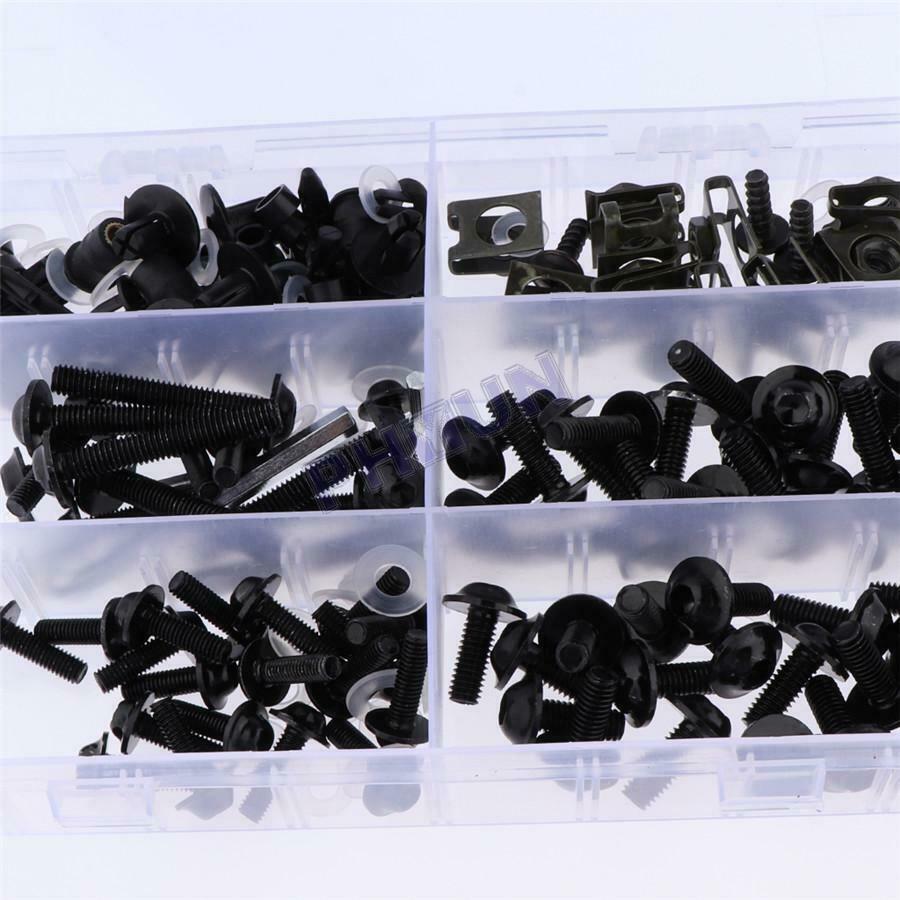 173x Motorcycle Complete Fairing Bolt Kit Fastener Clips Screws Black Universal