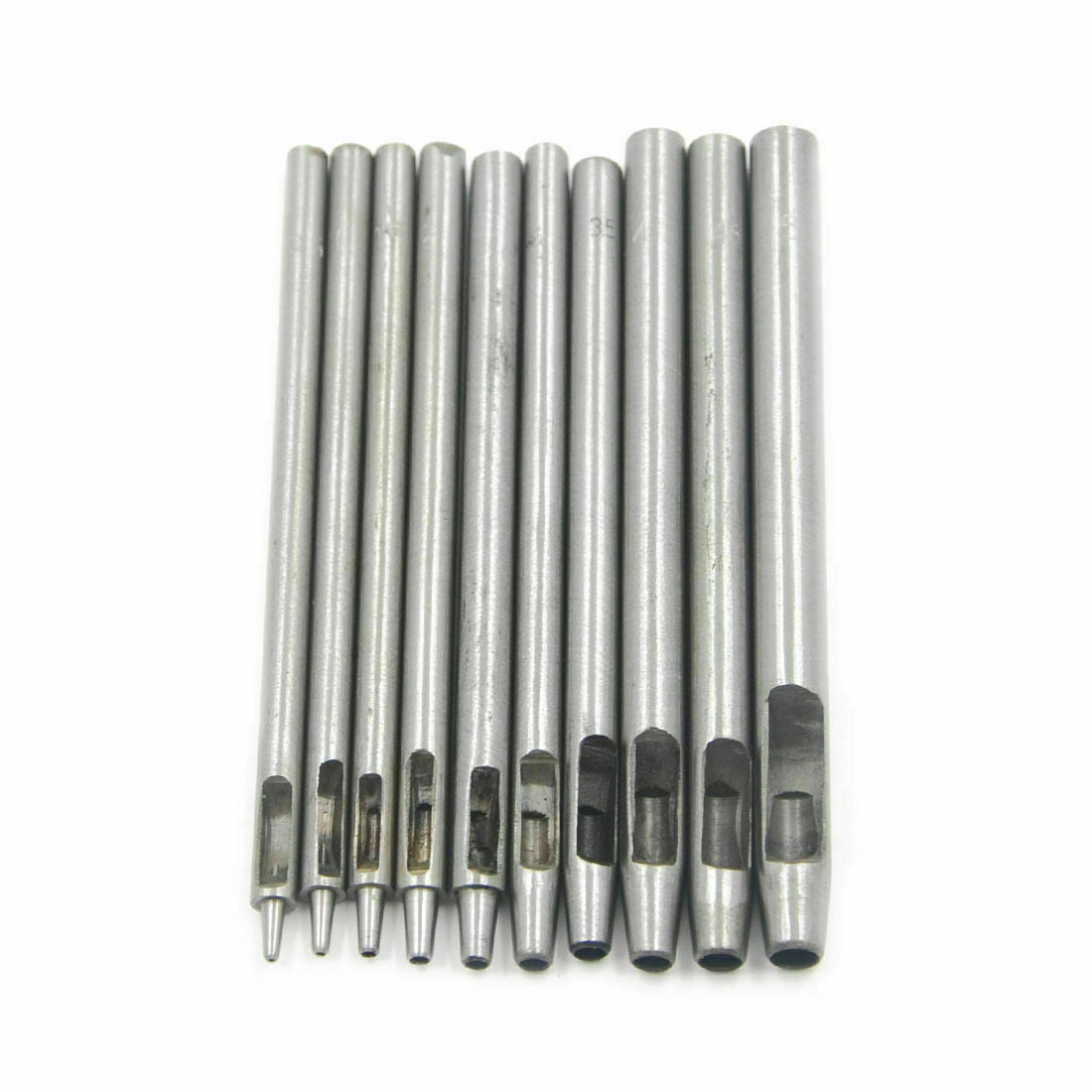 10pcs HOLLOW PUNCH SET CUTS HOLES IN LEATHER PLASTIC RUBBER GASKET VINYL PAPER