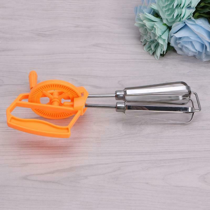 Rotary Hand Whisk Egg Beater Mixer Stainless Steel Manual Shaker Kitchen Blender