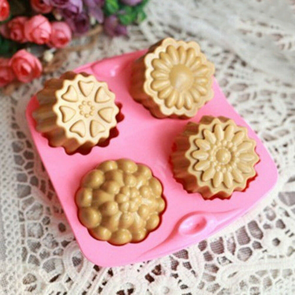 4 Cavity Flower Silicone Soap Mold Cake Decor Candy Chocolate Cookie Bakin.l8