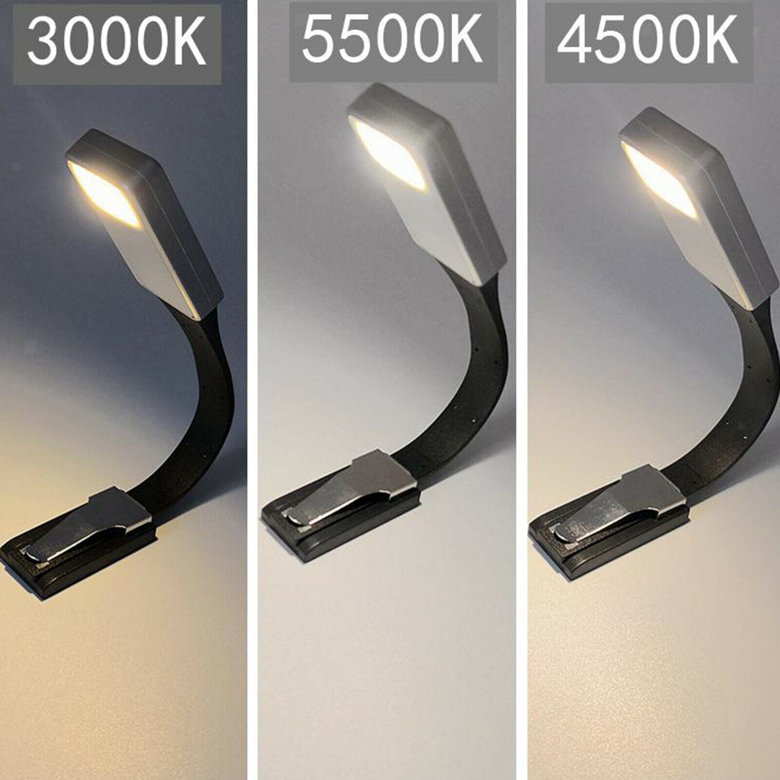 3 Color LED Desk Book Reading Light Flexible Clip on Night Lamp Gifts Travel