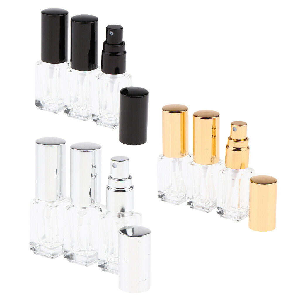 3x 3ml Empty Glass Spray Bottle Pump Fine Mist Perfume Atomiser Black Caps