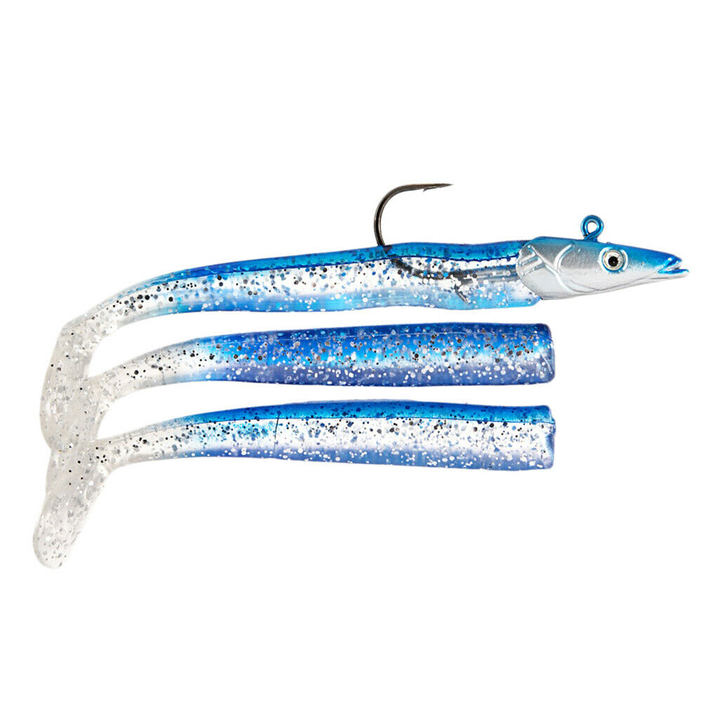 Bait Fishing Lures 22g Jigging Lead Head Jig Fish T Tail Sea Bass Blue