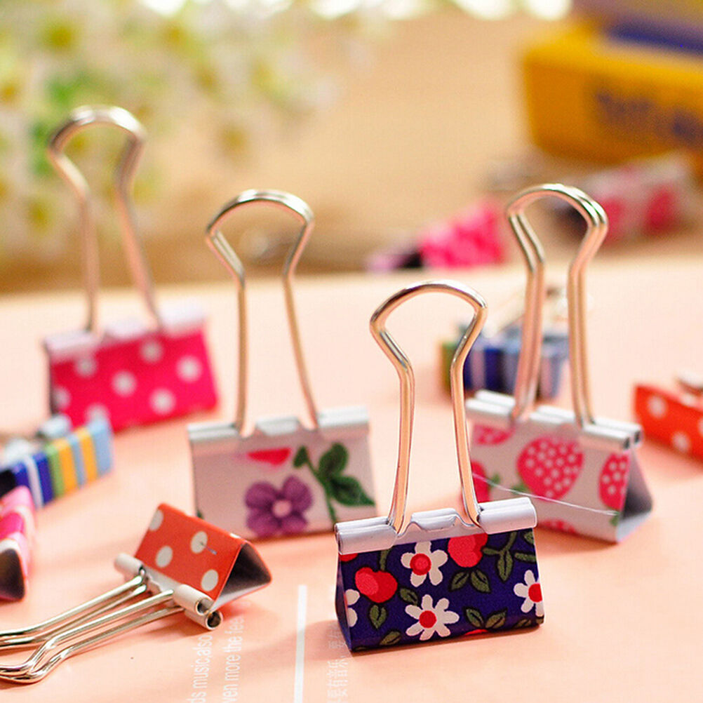 6X Floral Metal Foldback Binder Clip Stationary Office Ticket Paper Receipt DEAU