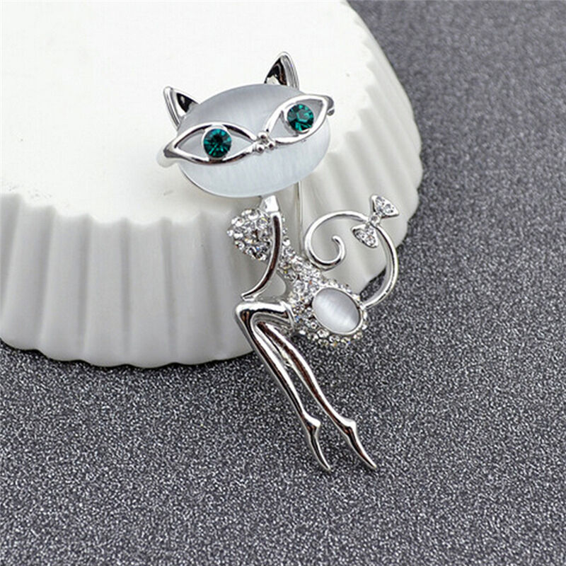 Fancy Opal Rhinestone Crystal Little Cat Brooch Pin Animal Cute Sexy Jewel.l8