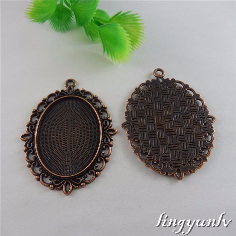 4-pack Retro Bronzed Alloy Oval Blanks Lace Bezel Frame Pendant Inner 40x30mm