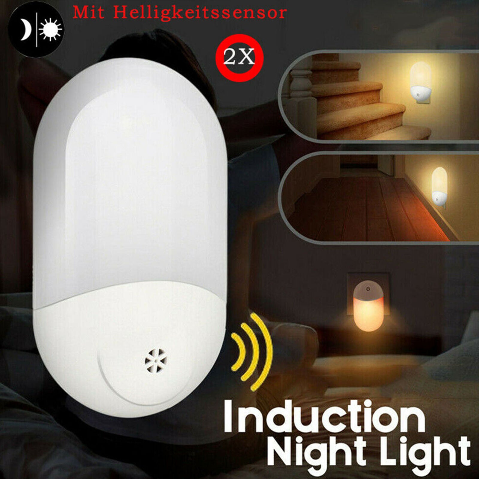 2Pcs LED Night Light With Motion Detection Socket Night Light Night Lamp Lamps