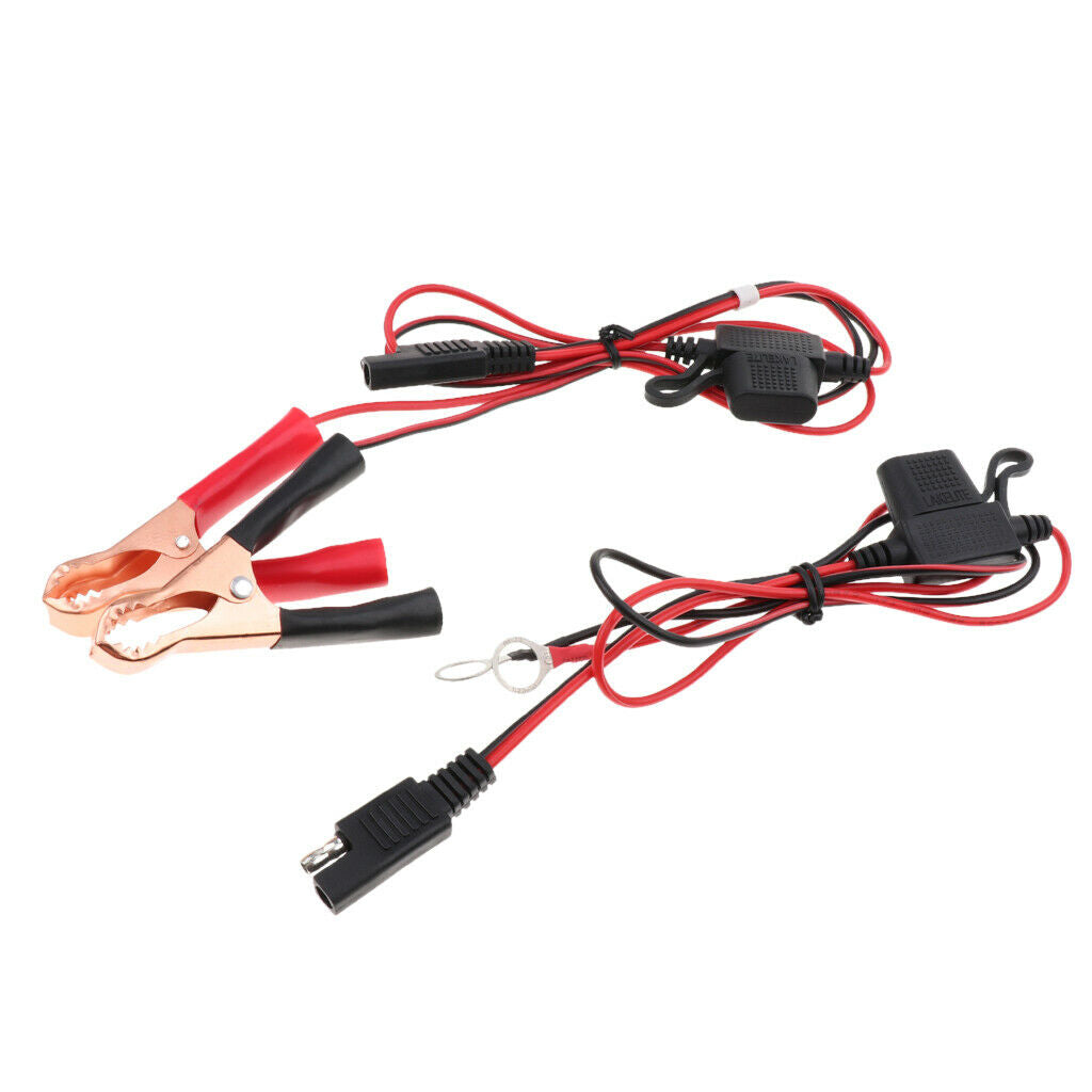 2x Battery Alligator Clip To SAE 16 Gauge 2 Pin Cord Fuse Quick Connectors