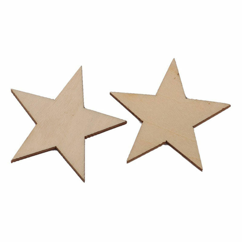 25 Pcs Natural Unfinished Blank Wood Wooden Stars Star DIY Decor Crafts