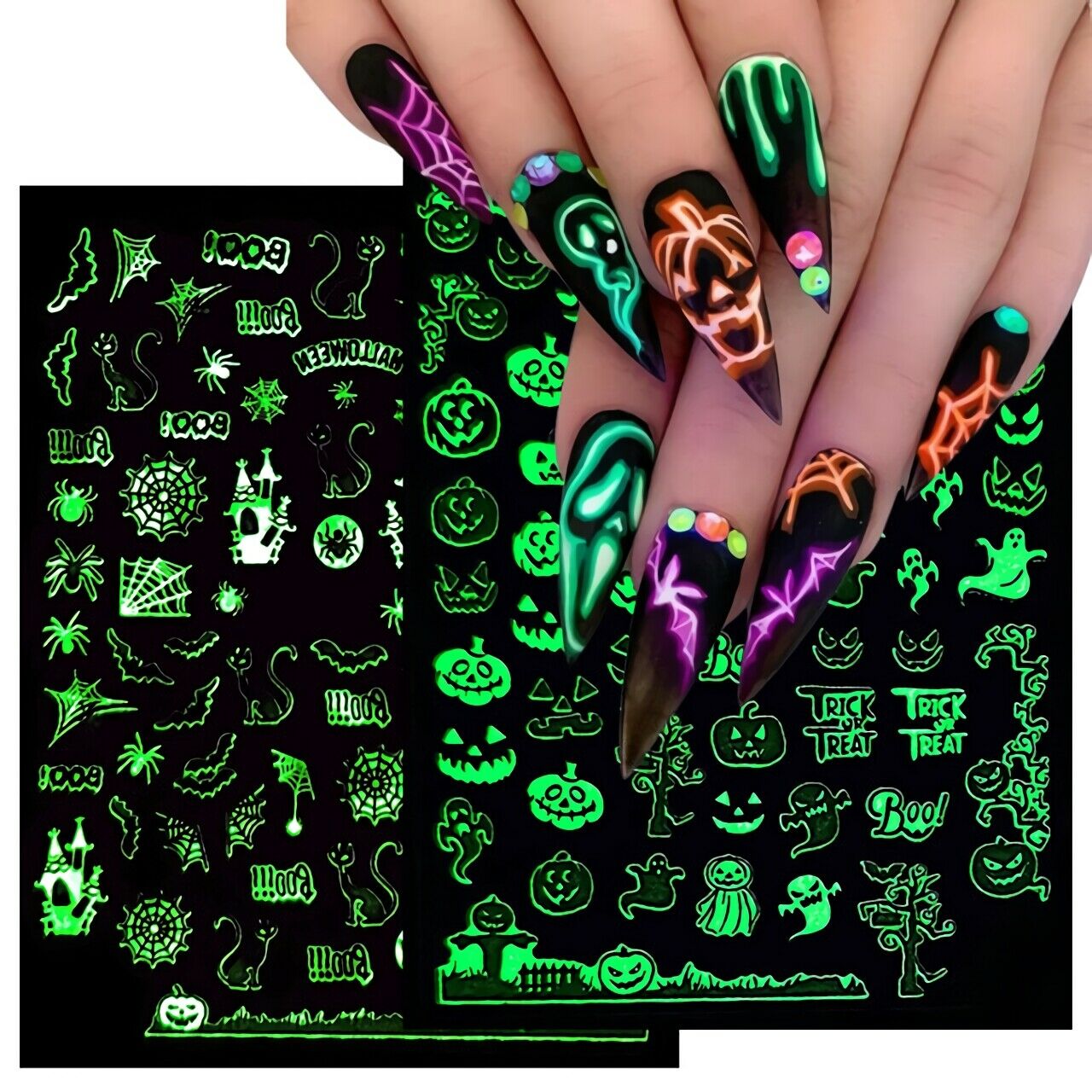 6pc/Set Halloween Luminous Nail Art Stickers Patterns for Women Girls Decoration