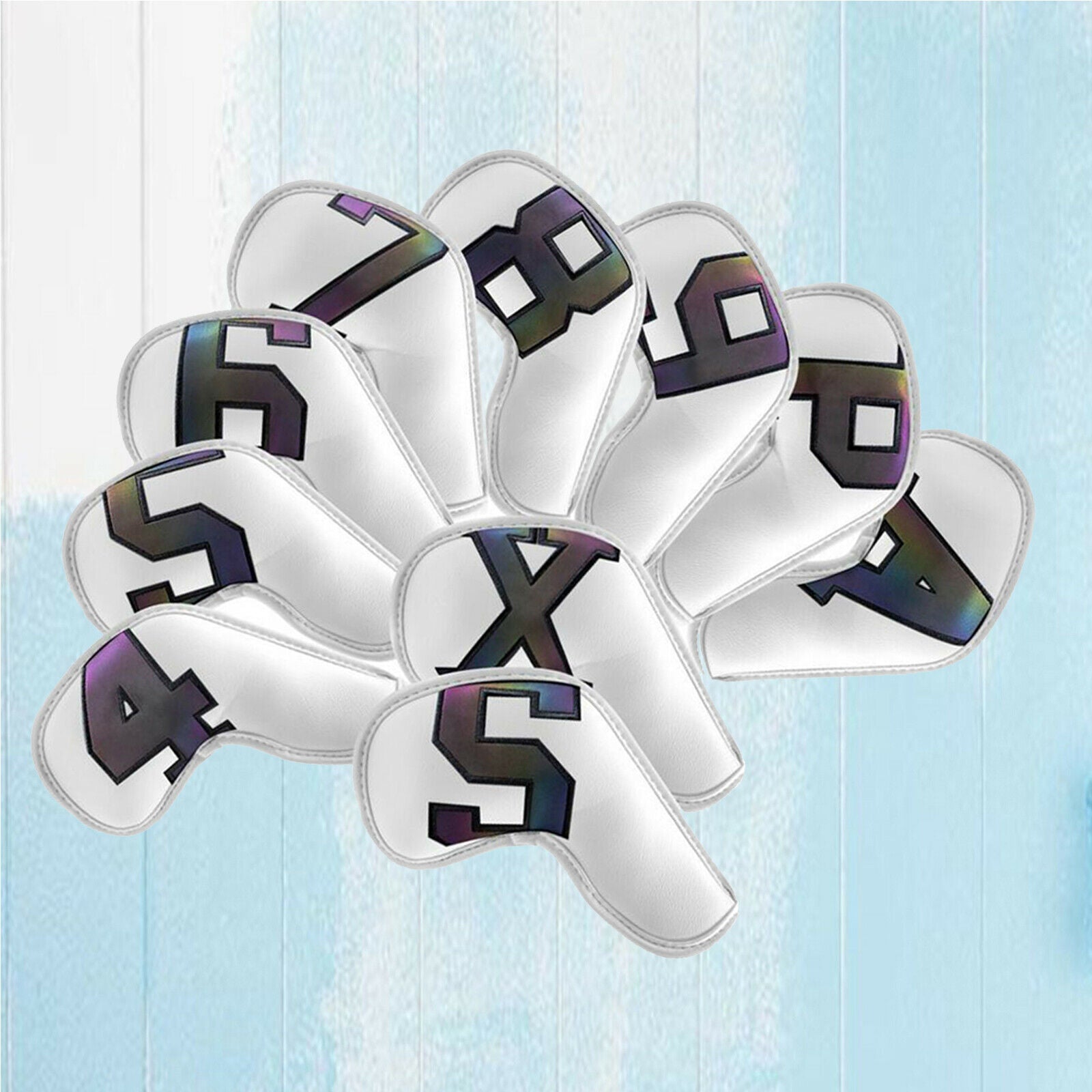 10Pcs Golf Iron Headcover PU Leather Club Covers Protect Sleeves Accessories