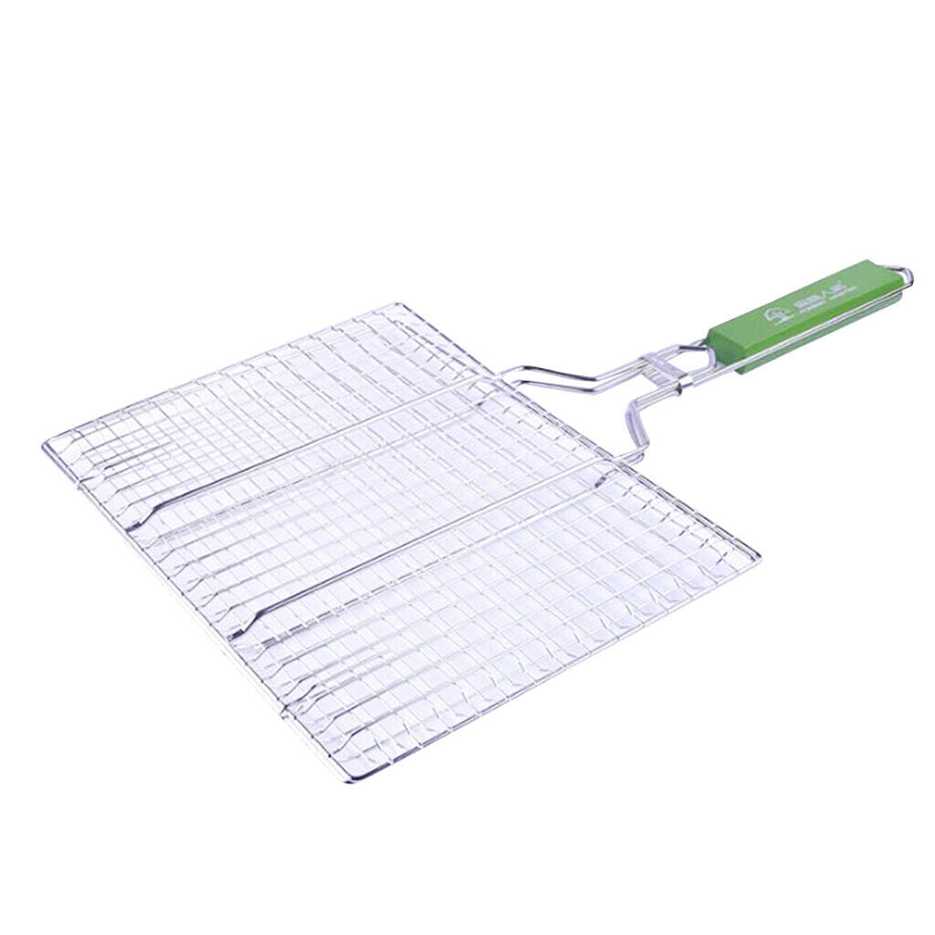 Barbecue Grilling Basket Grill BBQ Net for Meat Veg Steak w/Wooden Handle L