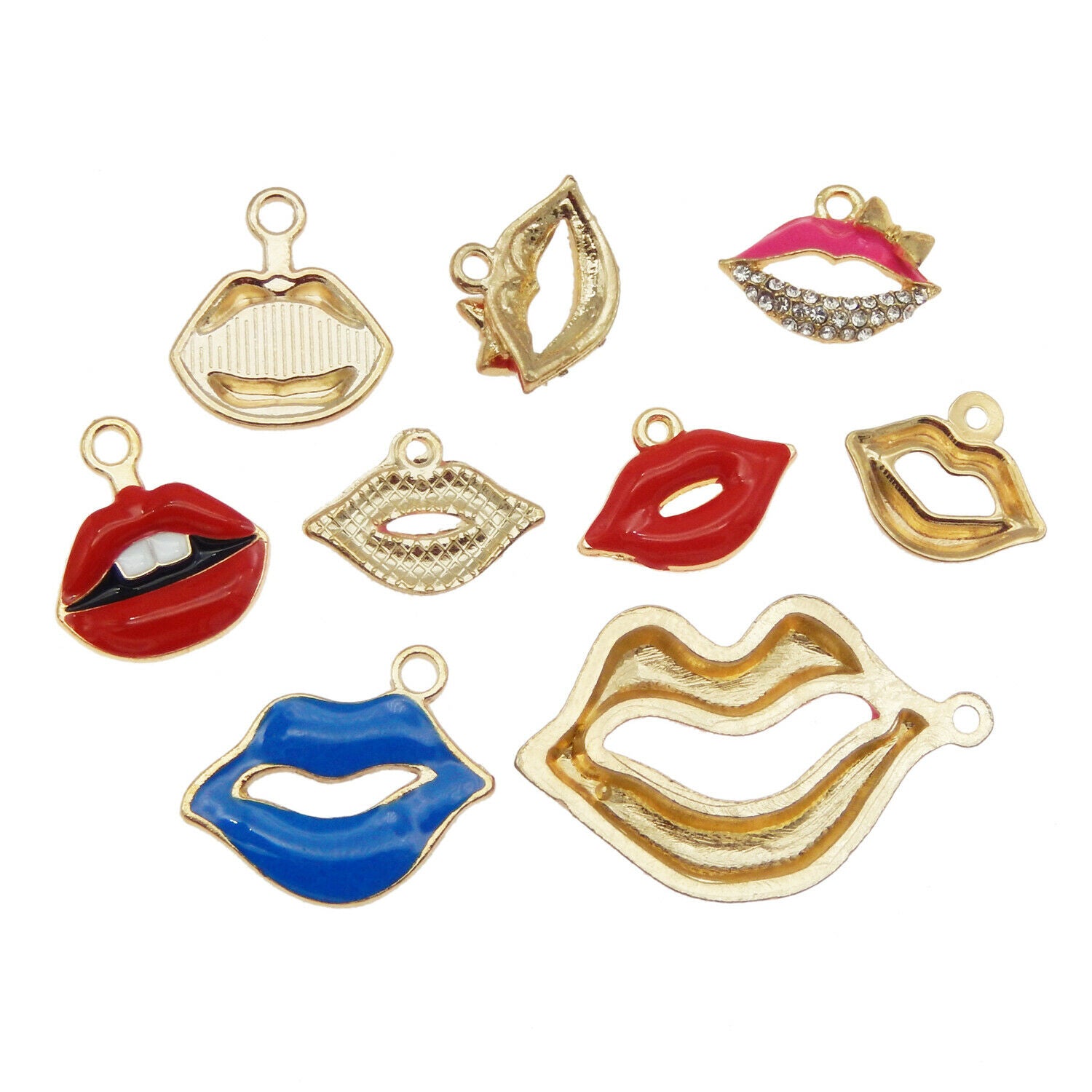 18PCS/Pack Mixed Assorted Kissing Lips Enamel Plated Charms Pendant DIY Findings