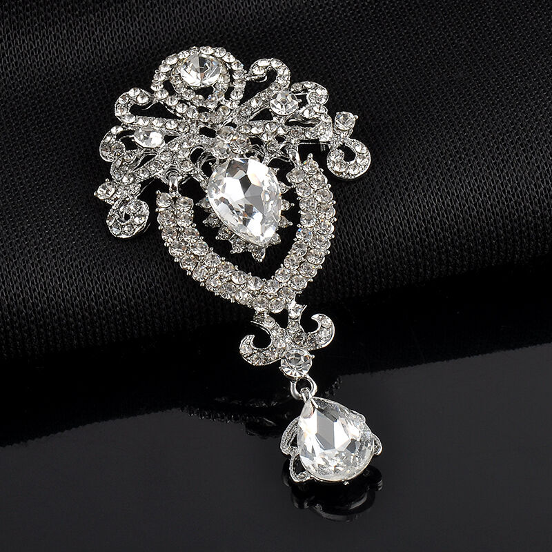 Large Flower Bridal Brooch Rhinestone Crystal Diamante Wedding Broach Pin Gift