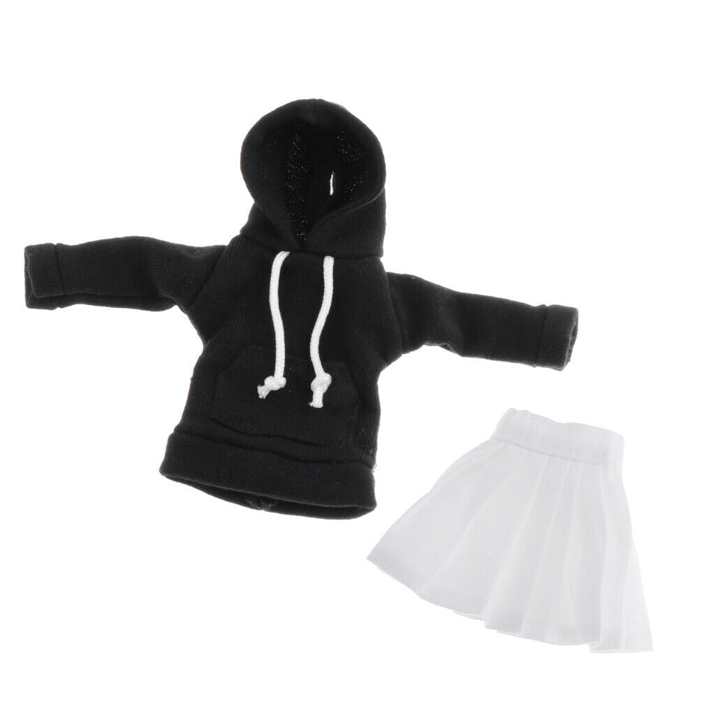 Fashionable BJD Black Hoodie & Pleated Skirt For 1/6  BB Outfits
