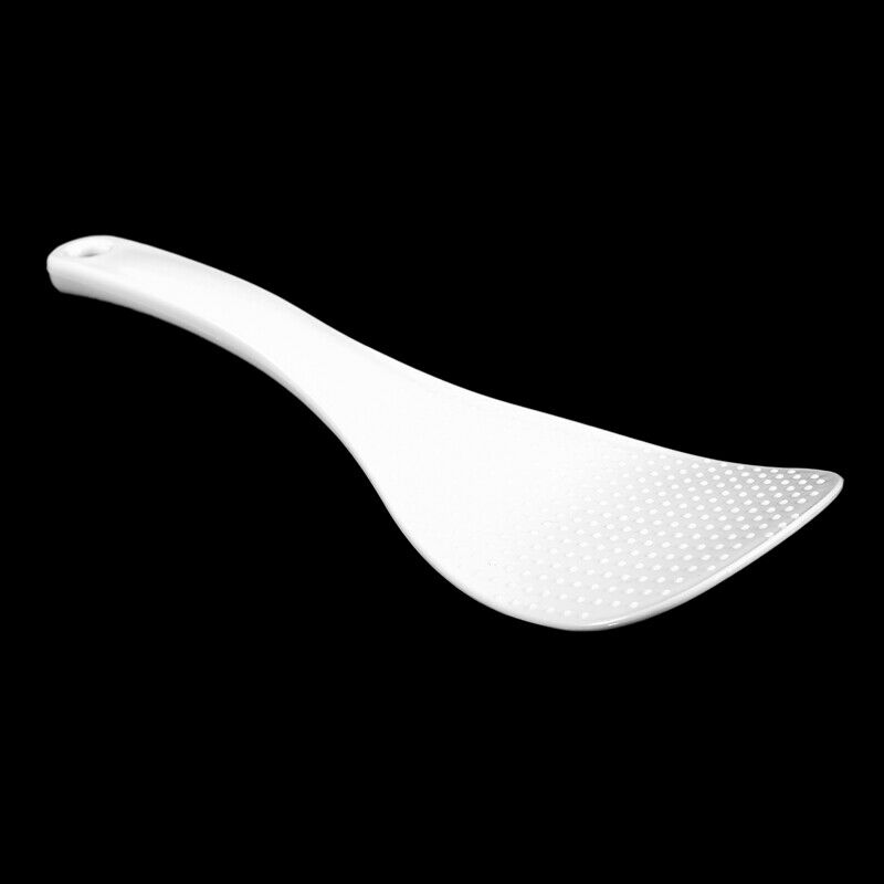Kitchen Dotted White Plastic Flat Rice Scoop Paddle Meal Spoon U6X8X8