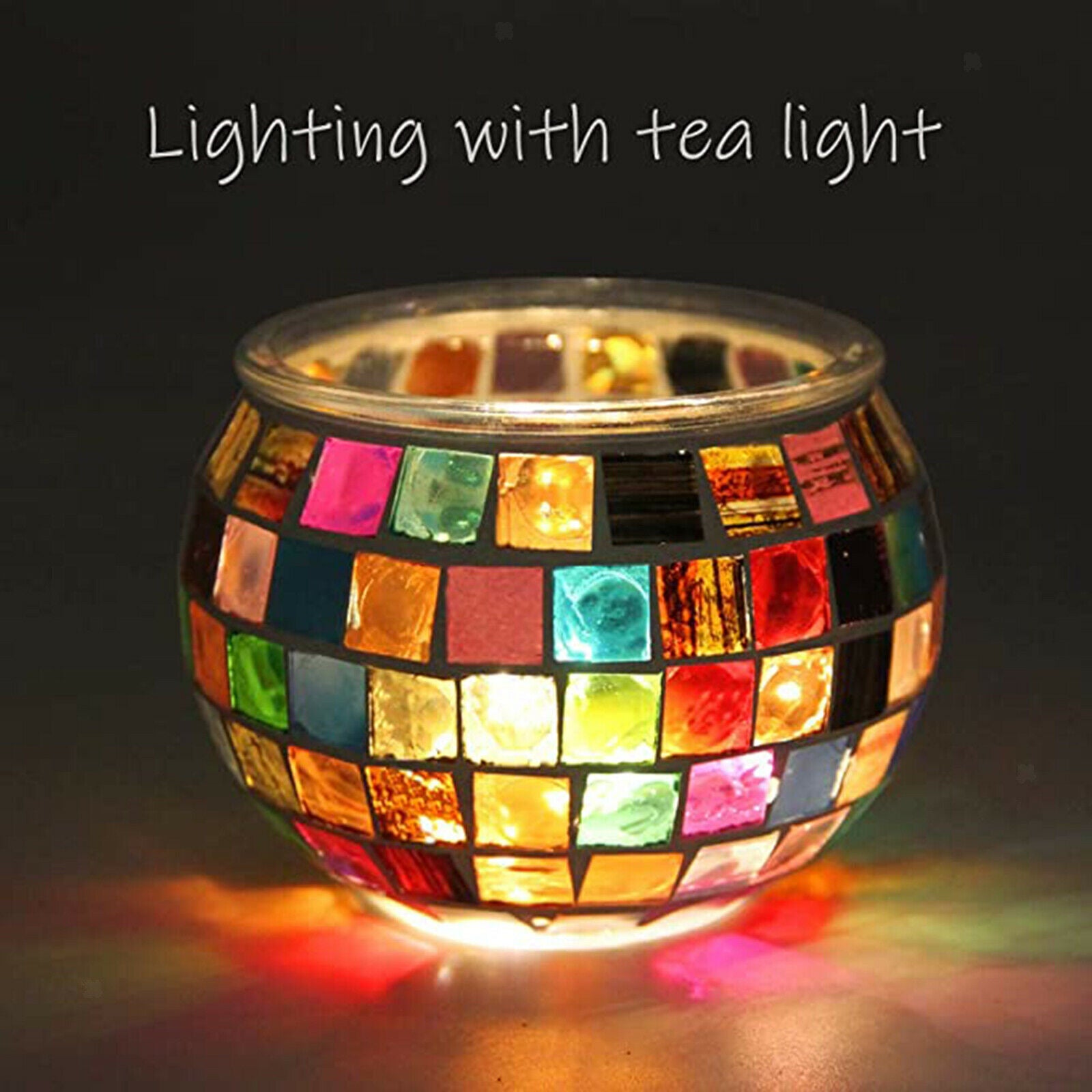 Nordic Mosaic Glass Candle Holder Tea Light Candlestick Centerpiece Banquet