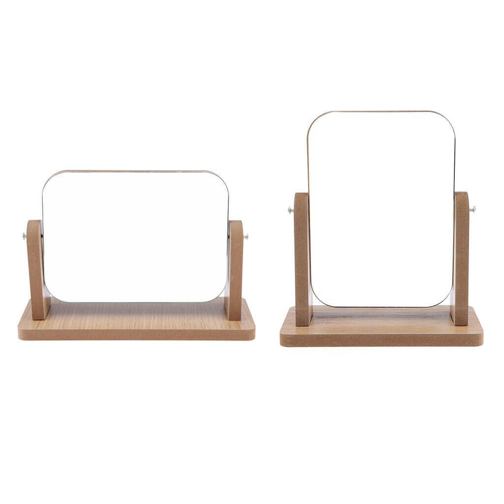 2Pieces 360 Degree Rotates Makeup Beauty Vanity Mirrors w/ Wooden Base Gifts