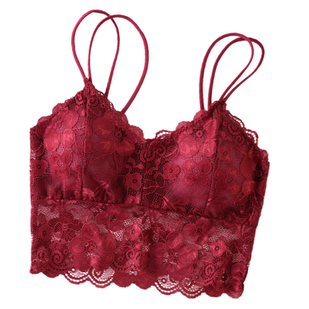 2PCS Womens Full Lace Padded Bralette Breathable Push Up Lace Bra Crop Top