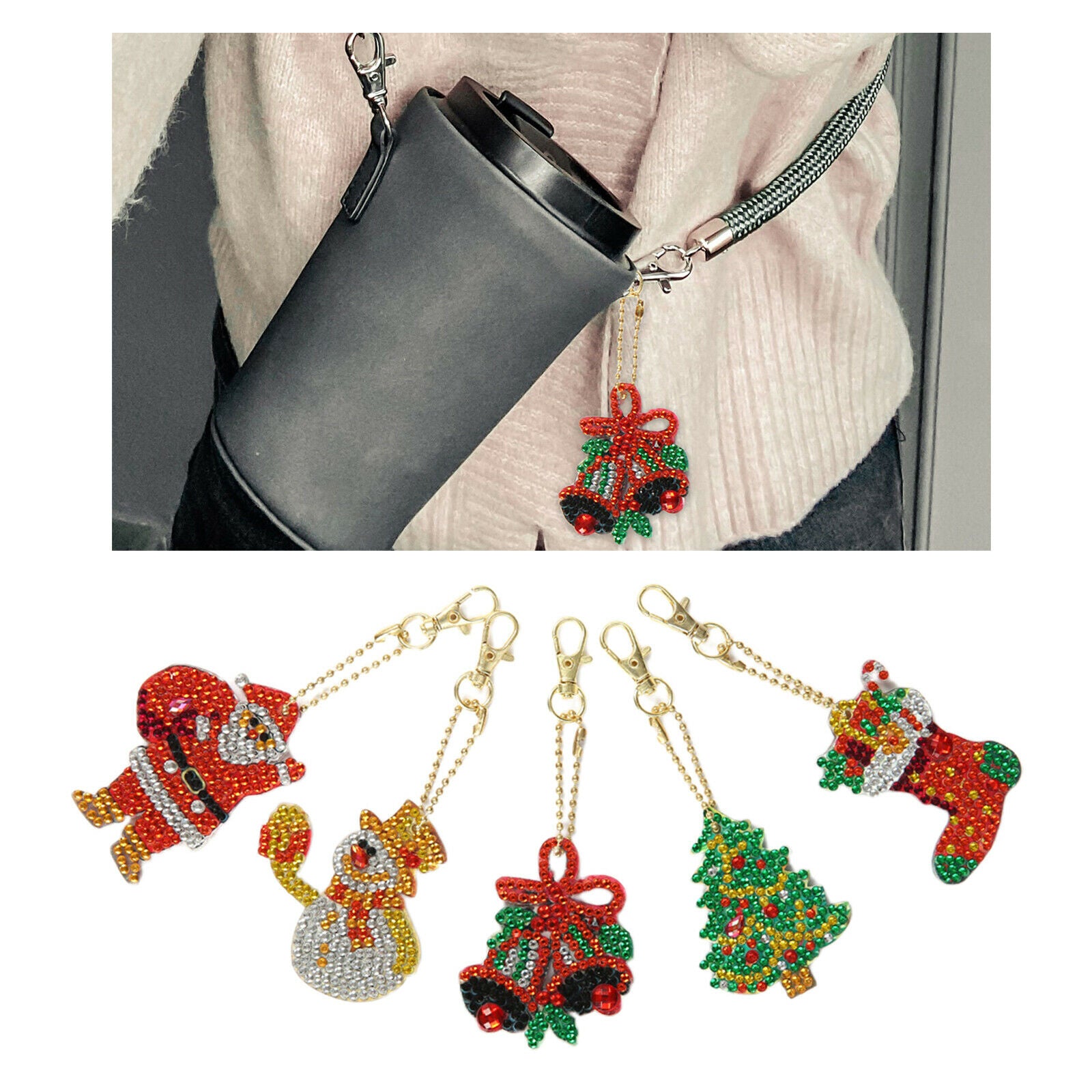 5Pcs Diamond Painting Keychain DIY Key Chain Pendant Purse Christmas Decor