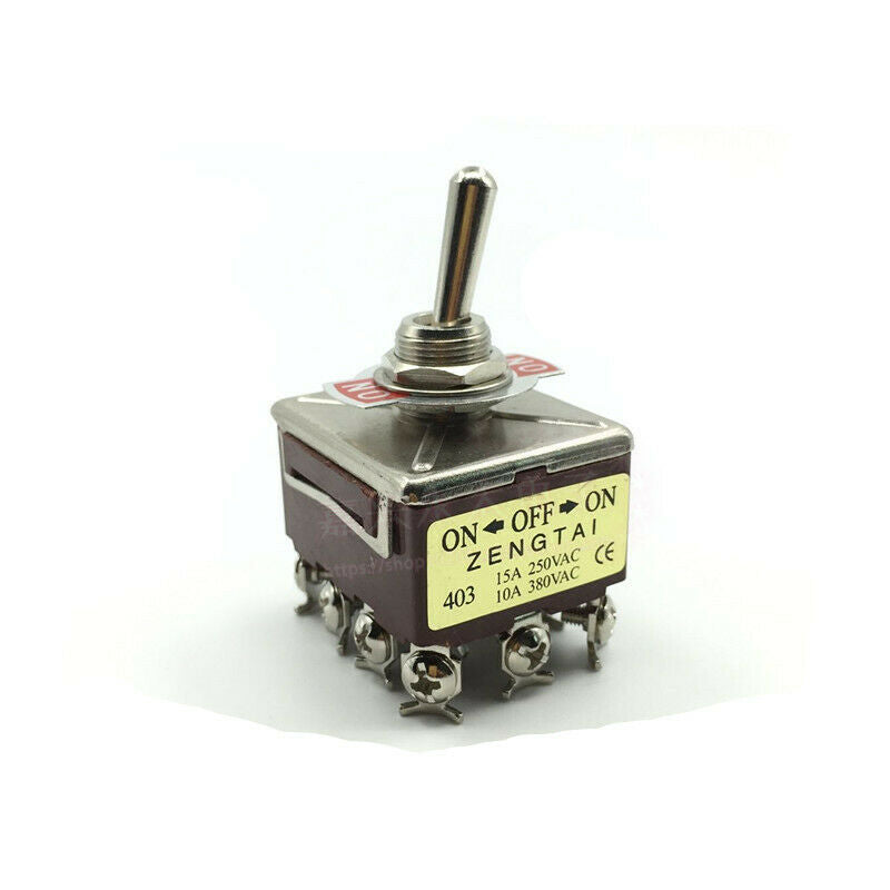 E-TEN403 Toggle Switch 3 Position 4PDT ON-OFF-ON 12 Pin 10A/380VAC Latching 12mm