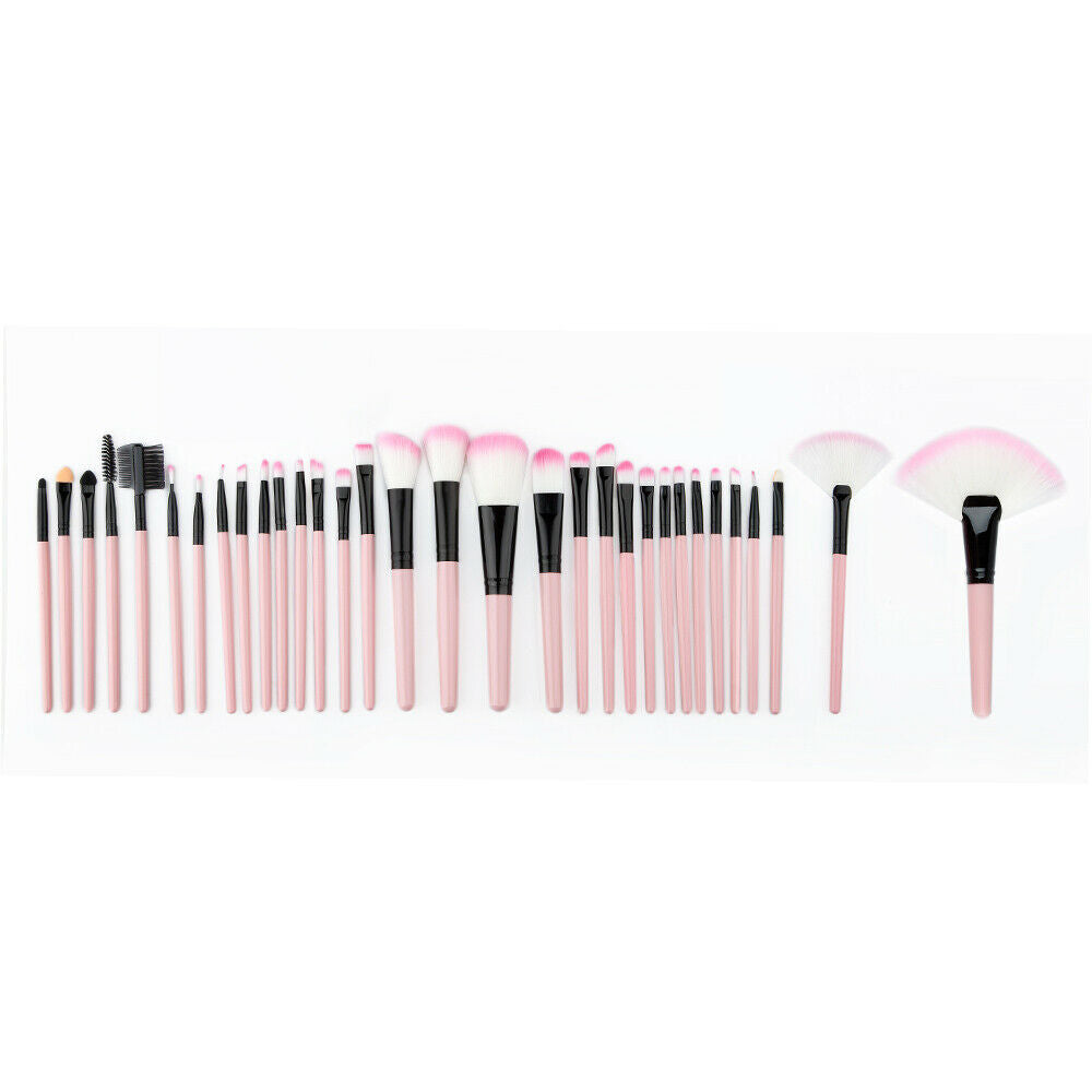 32x Pink Wood Make Up Brushes Kit Powder Concealers Blush Brush with Bag