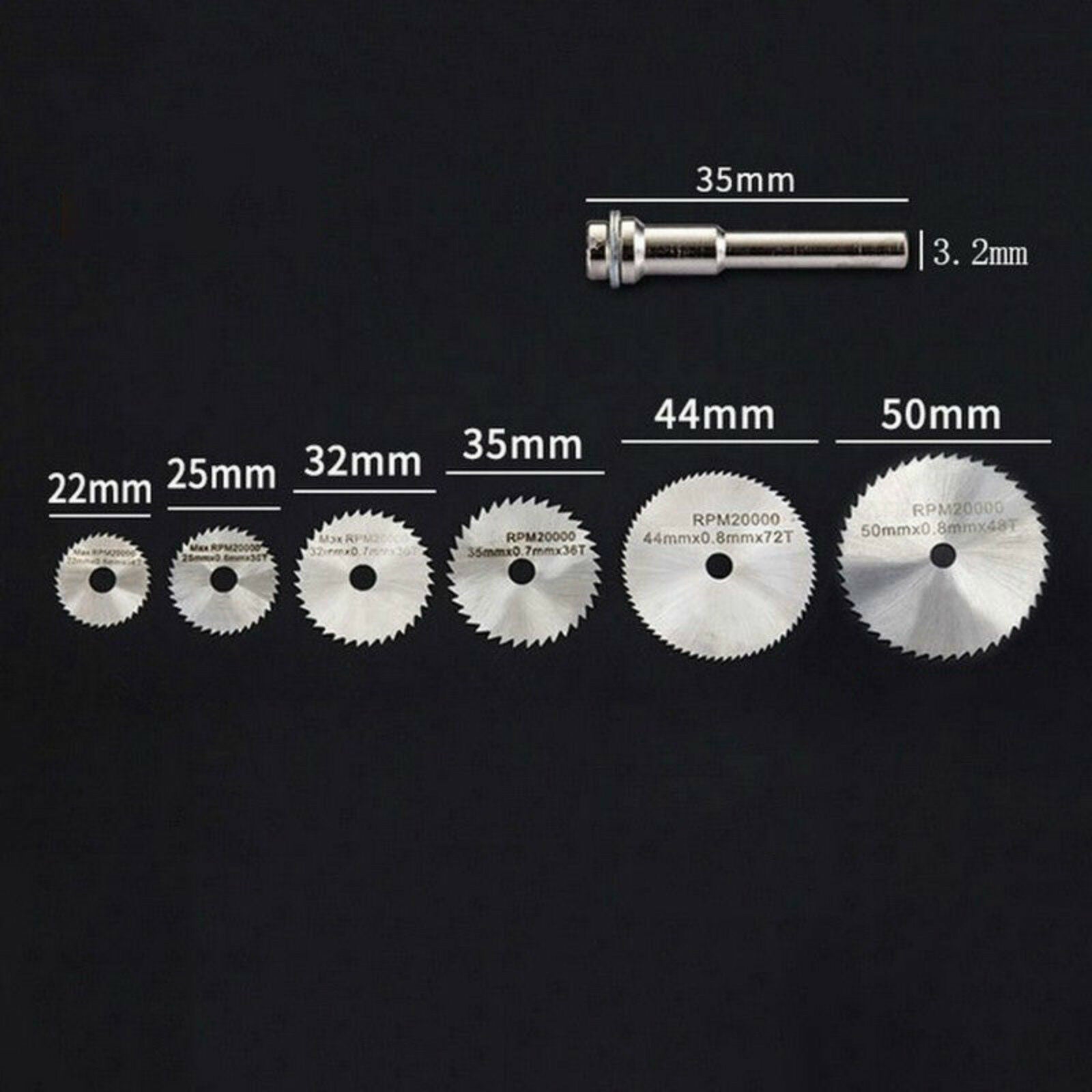 7PCS Cutting Wheel Discs Mandrel HSS Rotary Circular Saw Blades Tool Cutoff Wood