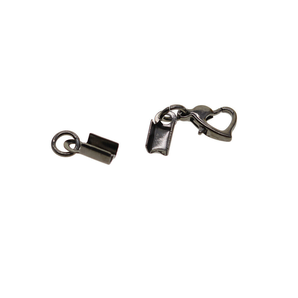 12 Sets Lobster Clasps Fold Over Crimp End Caps Bracelet Connector Jet Black