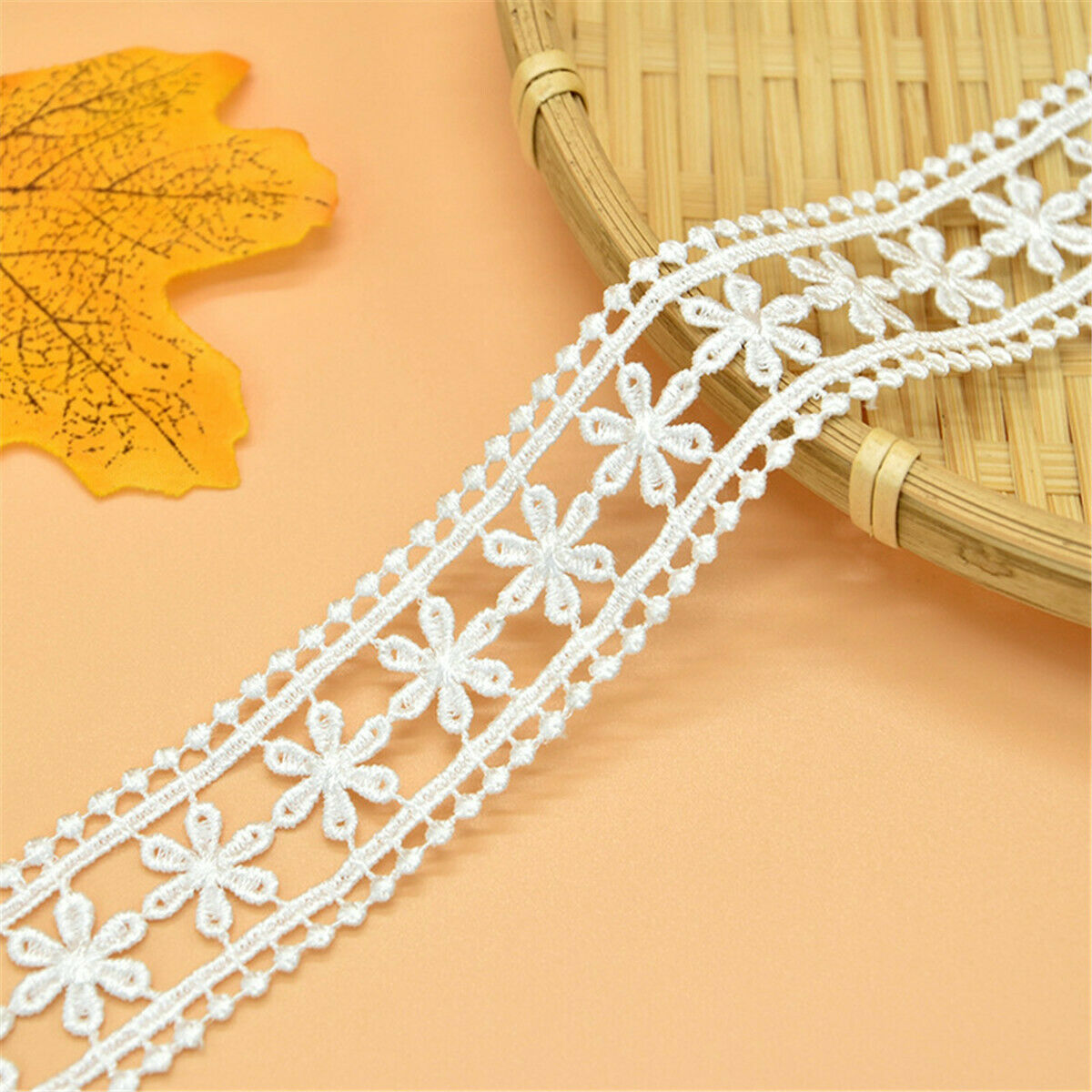 2Yds Embroidery Floral White Cotton Lace Trim Ribbon Wedding Fabric Sewing Craft