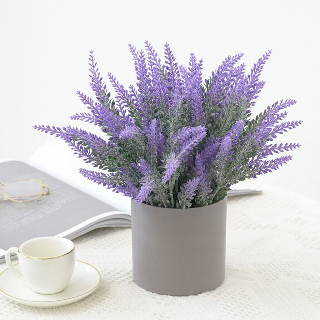 Artificial Lavender Flower Potted Plants Home Office Centerpieces Decor