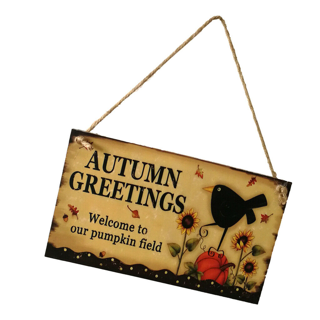 Autumn Greetings-Wooden Harvest Home Wall Door Hanging Sign Thanksgiving