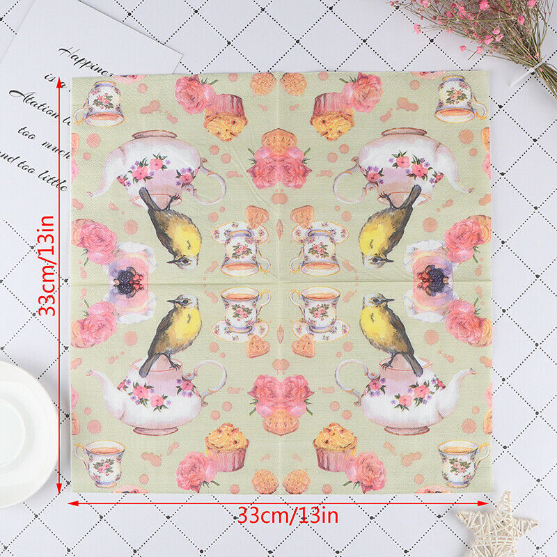 20pcs Flower and Bird Decoupage Napkin Paper Tissue for Xmas Wedding Dec_DD