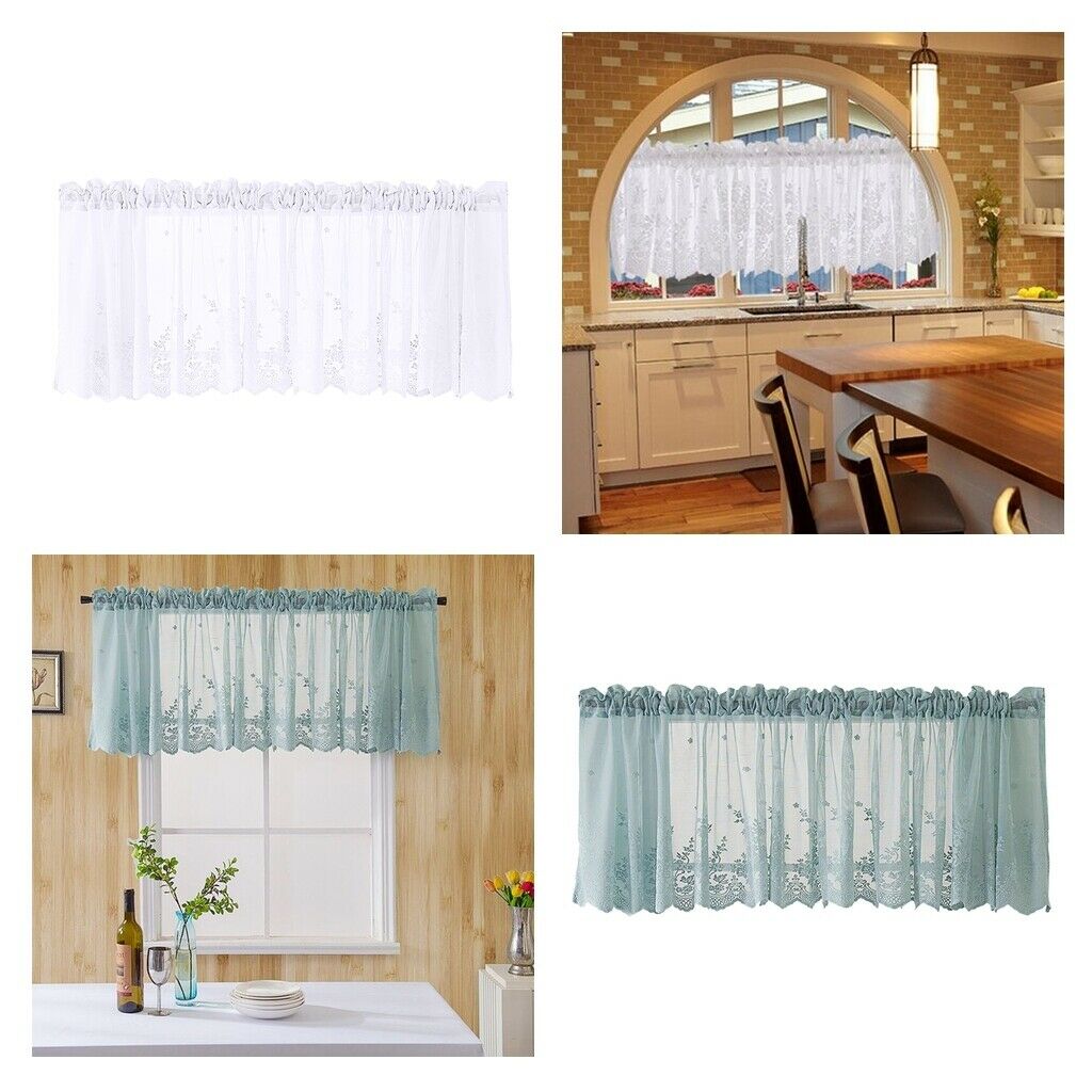 2pcs/set Short Embroidered Lace Voiles Kitchen Window Valances 51x16inch