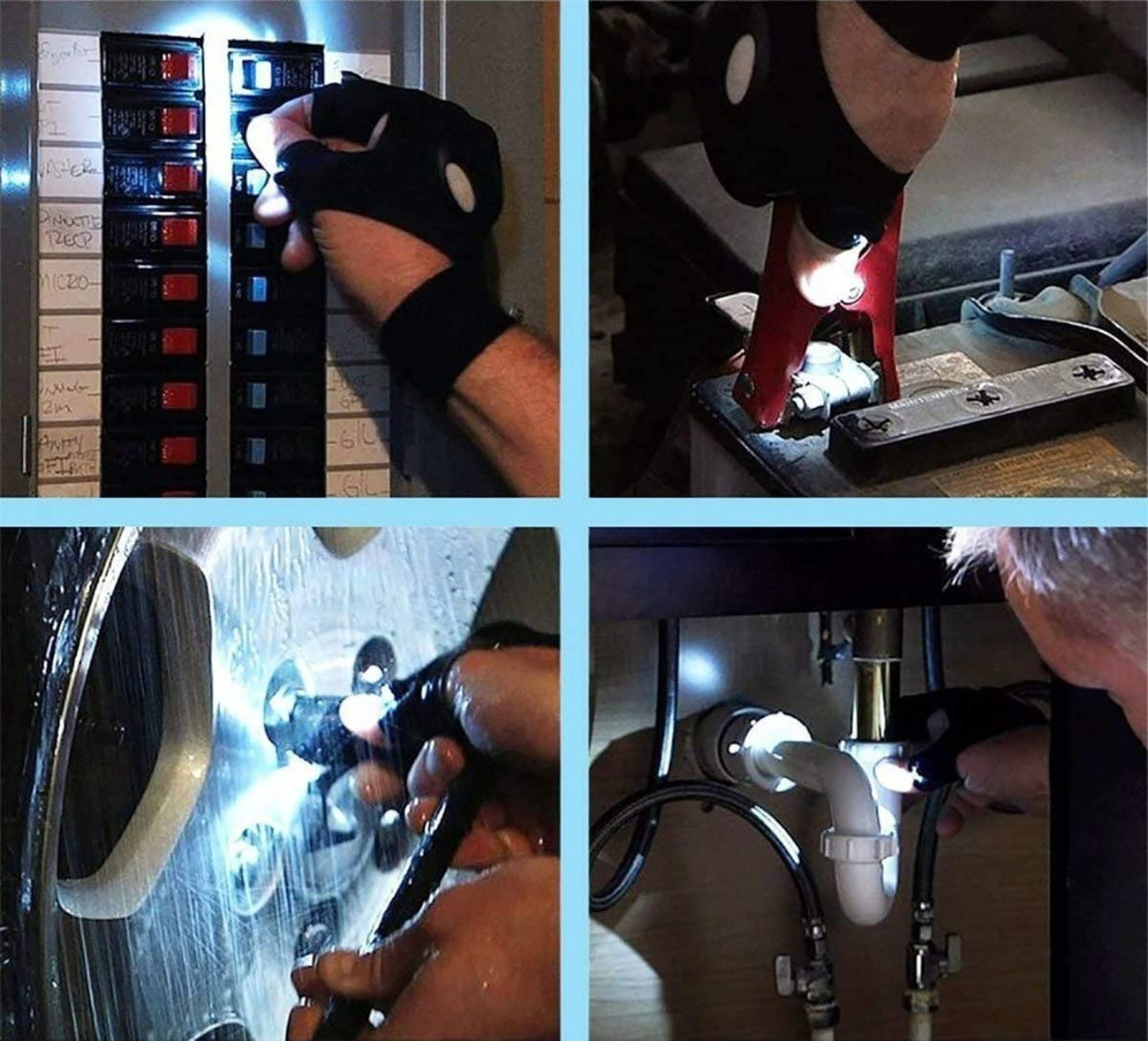Flashlight Gloves Fingerless LED for Working in Darkness Places Fishing Repair