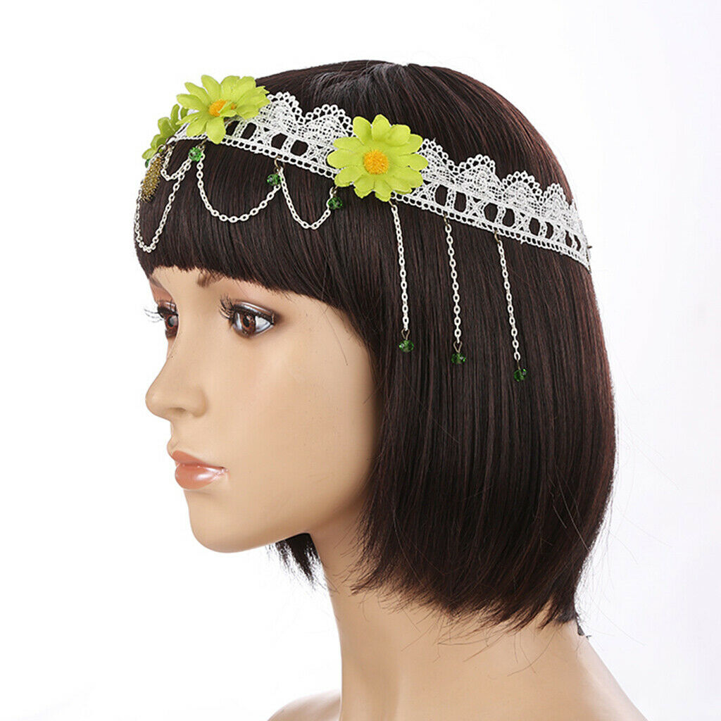 Elegant Hair Accessory Headband Daisy Tassel Lace Bride Bead Elastic Jewelry