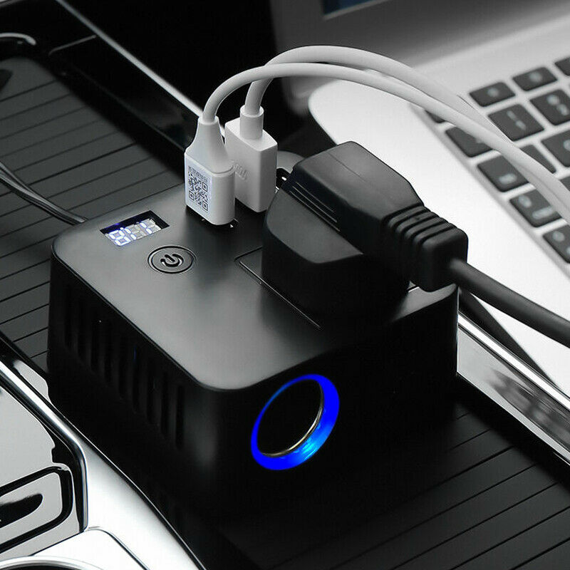 LED Digital Display Car Power Inverter DC 12V/24V to AC 220V QC3.0 USB Charger