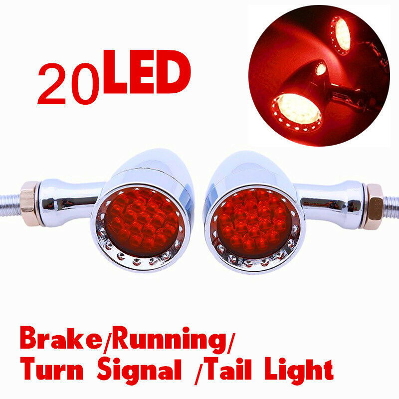 Red LED Chrome Housing Stop Brake/Running Turn Signal Tail Light For Motorcycle