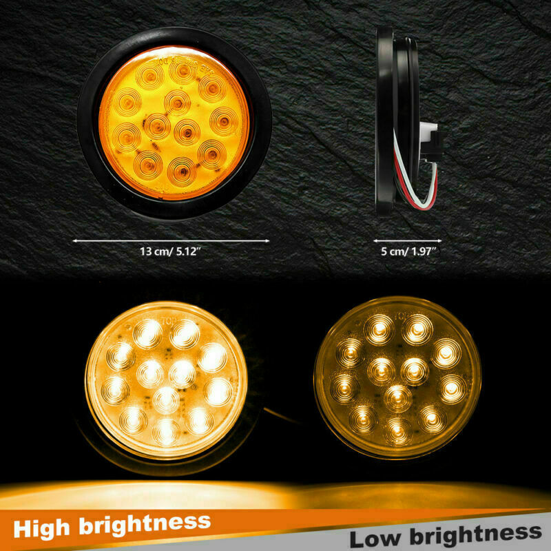 4x 4" Round Amber 12-LED Stop Turn Brake Trailer Tail Light for Jeep Semi Truck