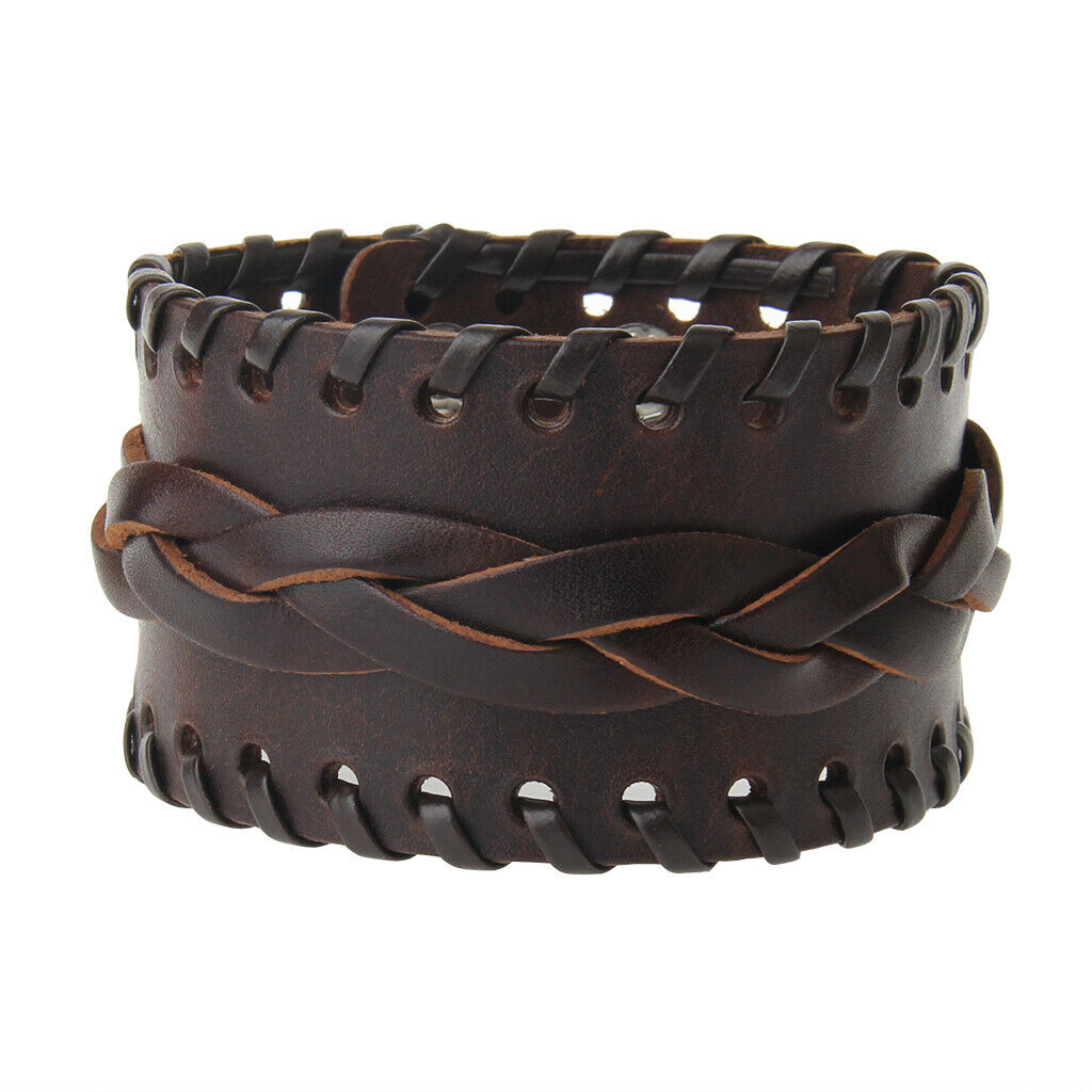 Mens Womens Wide Leather Belt Bracelet Cuff Wristband Steampunk Bangle Brown