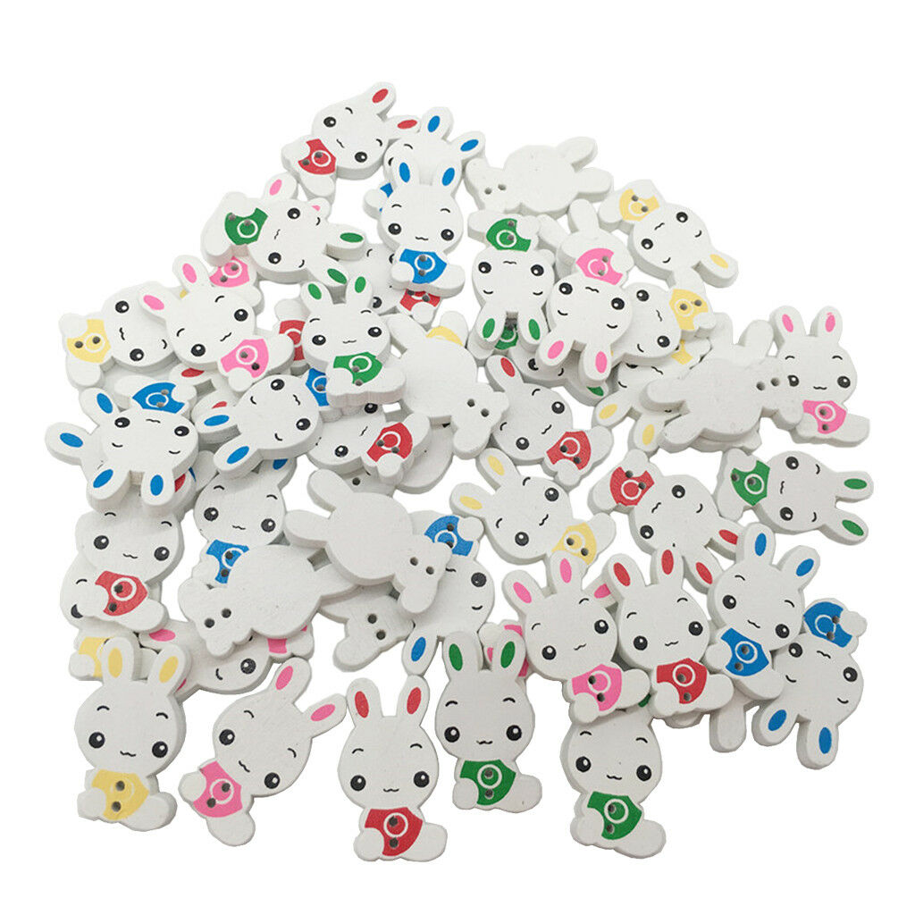 50pcs Lovely Rabbit Wood Buttons 2 Holes Buttons for Sewing Scrapbooking DIY