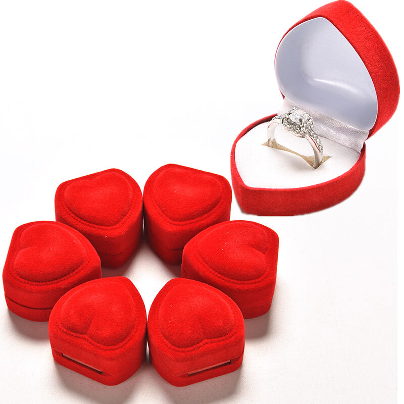 3x  Heart Shaped Ring Box Red Love Heart Storage Box Jewelry Display Box_DD